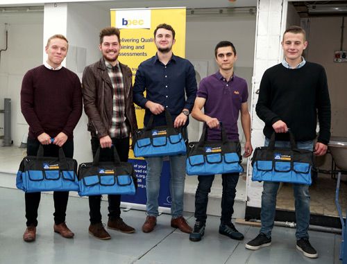 Apprentices left to right: Tom Dungworth, Jamie Milner, Luke Metcalfe, Liam Smith and Alex Berry.