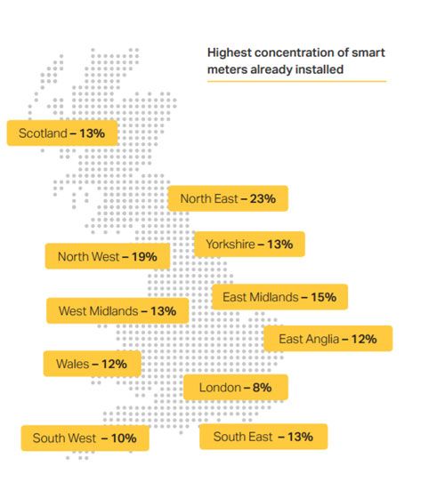 A map shows where the smart meters have been installed so far.