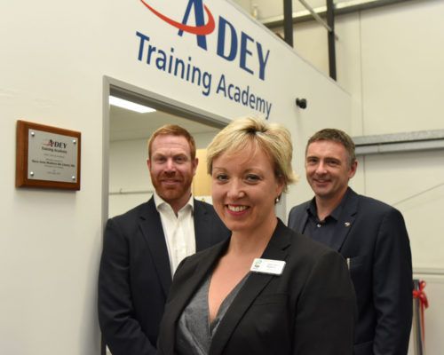 ADEY chief marketing officer, James Parkinson, and global technical director, Dr Neil Watson, with principal of South Gloucestershire and Stroud College, Sara-Jane Watkins who opened the new training centre at ADEY's head office.