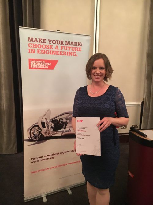 Diana Hunter being presented with her Chartered Engineer certificate from the Institution of Mechanical Engineers in May 2017