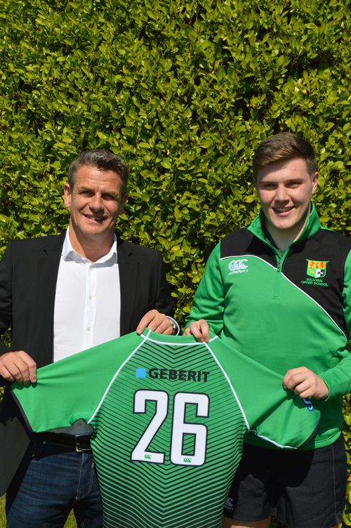 Sullivan Upper School Rugby Team captain, Adam McKenna (right), pictured with Peter Dowling of CM Marketing (left)