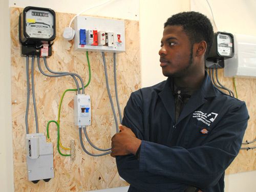 Engineering Diploma Level 3 student, William Nartey, in the new Smart Meter Installation Academy workshop at CONEL’s Tottenham Centre.