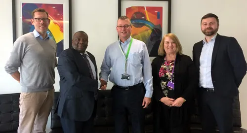 Left to right: Edward Callaghan, Gboyega Obafemi (second left) Mark Houghton (middle), Lynne Ford, and Shaun Neuchterlein Left to right: Edward Callaghan, Gboyega Obafemi (second left) Mark Houghton (middle), Lynne Ford, and Shaun Neuchterlein