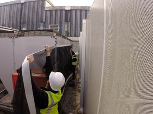 An installation of RABScreen external air intake screens using the new Continuous Attachment System.