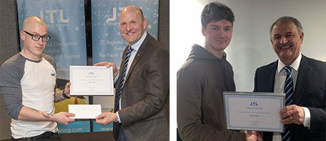 Dale Turner and Jack Varney, both from Yorkshire and the North East gets their regional awards from JTL's Brian Mills